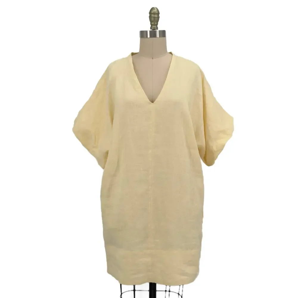 NEW Banana Republic Livia Linen Mini Shift Dress size Medium Butter Yellow